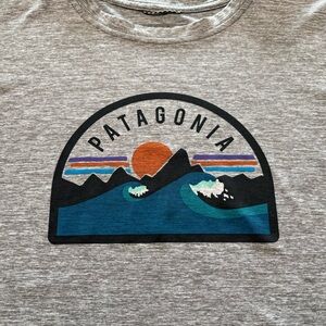 Patagonia Heather Gray Tee with Mountain Graphic